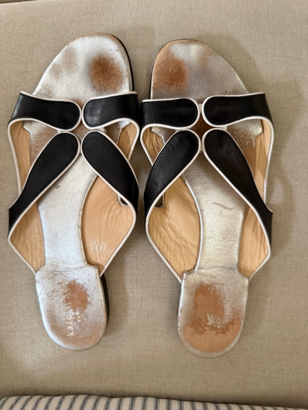 Kate Spade Women's Black, White and Silver Slide Sandals